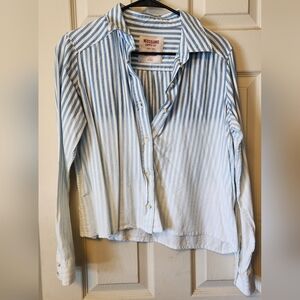 Mossimo - Womens Size S Boyfriend Fit Blue Ombre Stripped Shirt